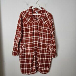 Duluth Trading Co Women's Size XL Folklore Flannel Duster Button-Up Shirt Jacket